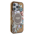 Guess Guess iPhone 16 Pro Back cover case - Magsafe IML - Flower Design & Tonal Circle Logo - Brown
