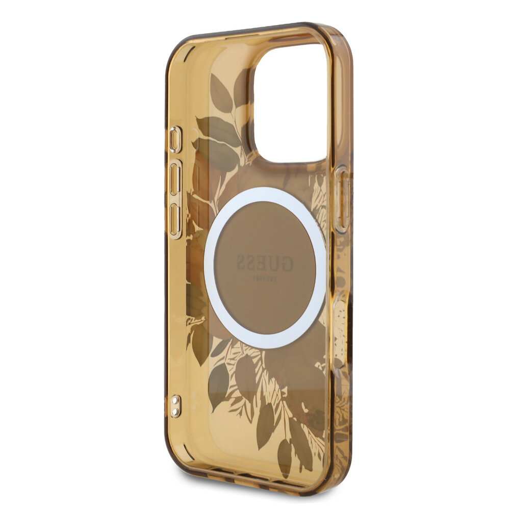 Guess Guess iPhone 16 Pro Backcover hoesje - Magsafe IML - Flower Design & Tonal Circle Logo - Bruin Guess Guess iPhone 16 Pro Backcover hoesje - Magsafe IML - Flower Design & Tonal Circle Logo - Bruin
