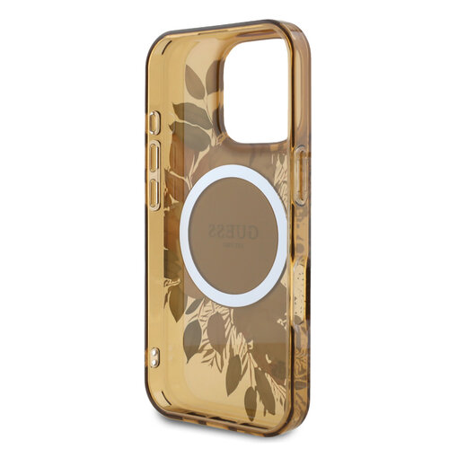 Guess Guess iPhone 16 Pro Back cover case - Magsafe IML - Flower Design & Tonal Circle Logo - Brown