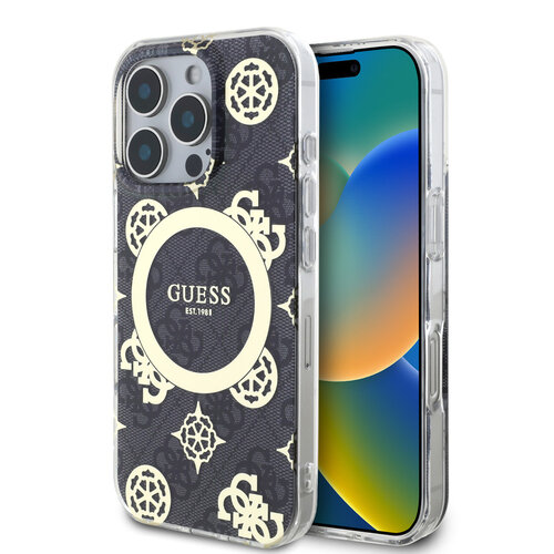 Guess Guess iPhone 16 Pro Max Back cover coque - Magsafe IML - 4G Peony - Noir
