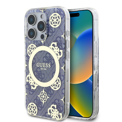 Guess Guess iPhone 16 Pro Max Back-Cover hul - Magsafe IML - 4G Peony - Blau Guess Guess iPhone 16 Pro Max Back-Cover hul - Magsafe IML - 4G Peony - Blau