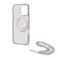 Guess Guess iPhone 16 Pro Backcover hoesje - Magsafe IML - Flower Wreath Design & Pearl Strap - Zwart