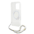 Guess Guess iPhone 16 Pro Back cover case - Magsafe IML - Flower Wreath Design & Pearl Strap - Transparent