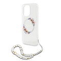 Guess Guess iPhone 16 Pro Back-Cover hul - Magsafe IML - Flower Wreath Design & Pearl Strap - Transparent