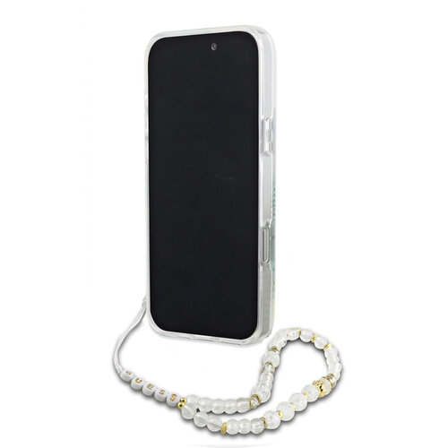 Guess Guess iPhone 16 Pro Backcover hoesje - Magsafe IML - Flower Wreath Design & Pearl Strap - Transparant