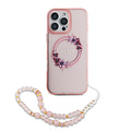 Guess Guess iPhone 16 Pro Back cover case - Magsafe IML - Flower Wreath Design & Pearl Strap - Pink