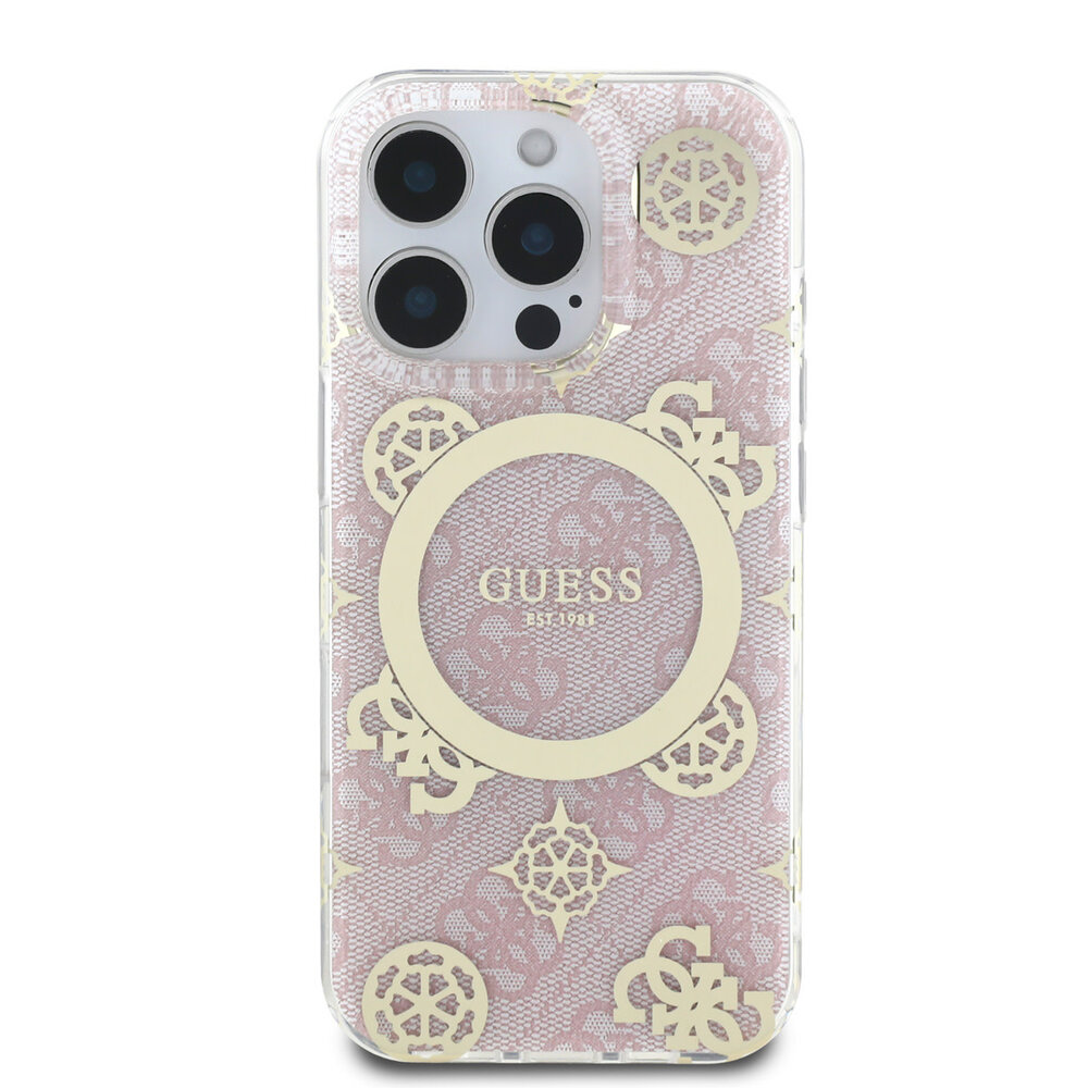 Guess Guess iPhone 16 Pro Max Backcover hoesje - Magsafe IML - 4G Peony - Roze Guess Guess iPhone 16 Pro Max Backcover hoesje - Magsafe IML - 4G Peony - Roze