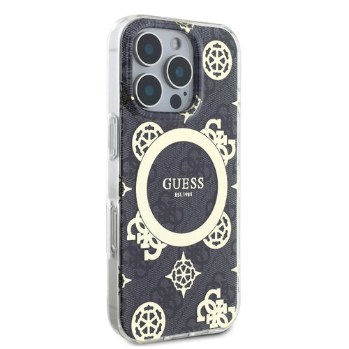 Guess Guess iPhone 16 Pro Back cover case - Magsafe IML - 4G Peony - Black