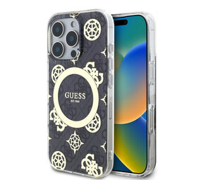 Guess Guess iPhone 16 Pro Back cover case - Magsafe IML - 4G Peony - Black Guess Guess iPhone 16 Pro Back cover case - Magsafe IML - 4G Peony - Black