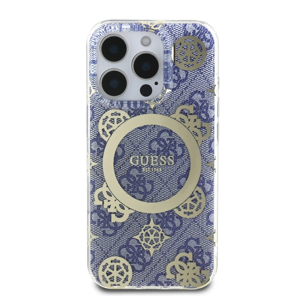 Guess Guess iPhone 16 Pro Back-Cover hul - Magsafe IML - 4G Peony - Blau Guess Guess iPhone 16 Pro Back-Cover hul - Magsafe IML - 4G Peony - Blau