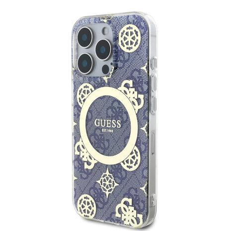Guess Guess iPhone 16 Pro Back-Cover hul - Magsafe IML - 4G Peony - Blau Guess Guess iPhone 16 Pro Back-Cover hul - Magsafe IML - 4G Peony - Blau