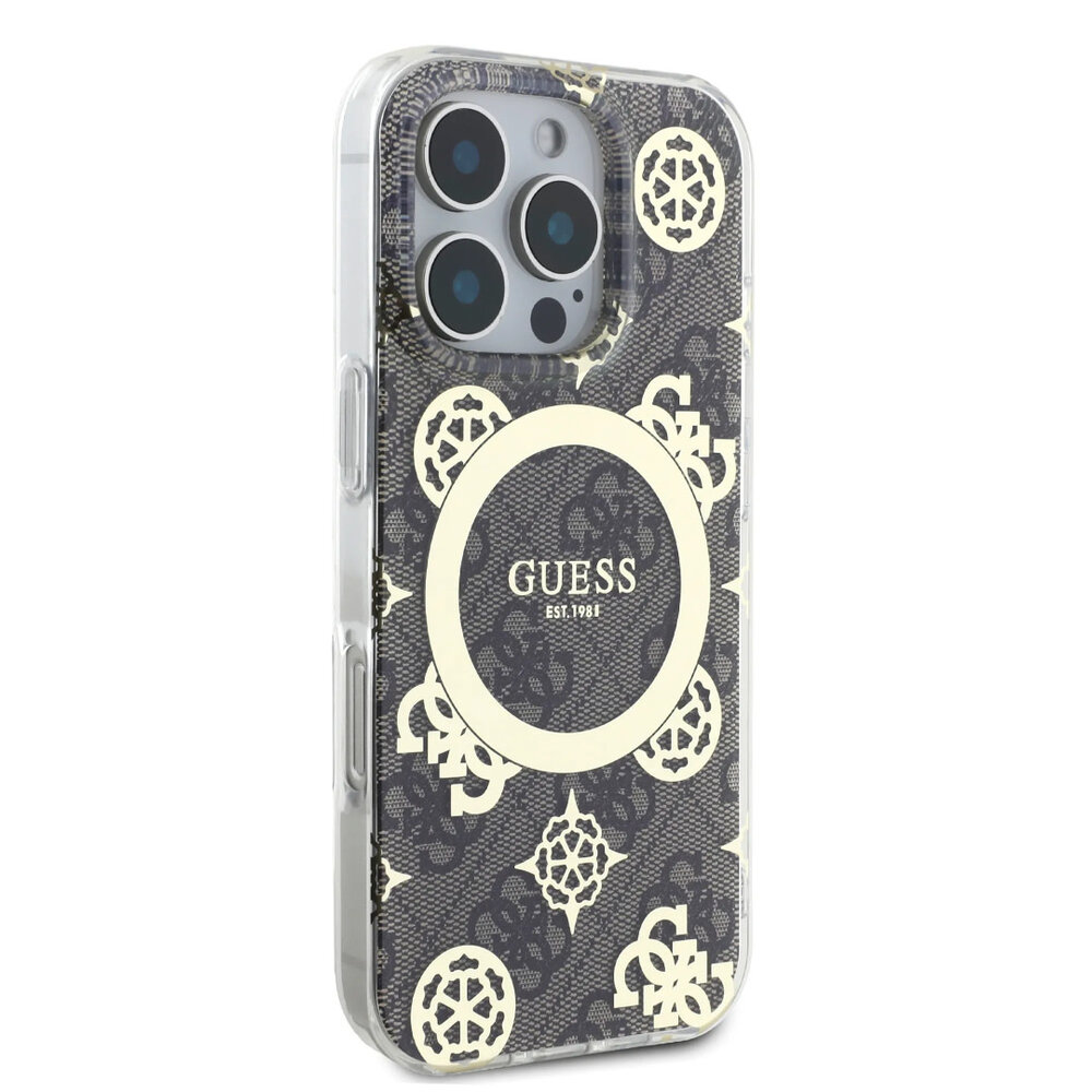 Guess Guess iPhone 16 Pro Back cover coque - Magsafe IML - 4G Peony - Marron Guess Guess iPhone 16 Pro Back cover coque - Magsafe IML - 4G Peony - Marron