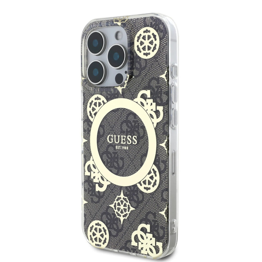 Guess Guess iPhone 16 Pro Back-Cover hul - Magsafe IML - 4G Peony - Braun Guess Guess iPhone 16 Pro Back-Cover hul - Magsafe IML - 4G Peony - Braun