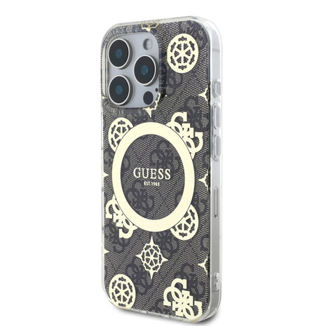 Guess Guess iPhone 16 Pro Back-Cover hul - Magsafe IML - 4G Peony - Braun Guess Guess iPhone 16 Pro Back-Cover hul - Magsafe IML - 4G Peony - Braun