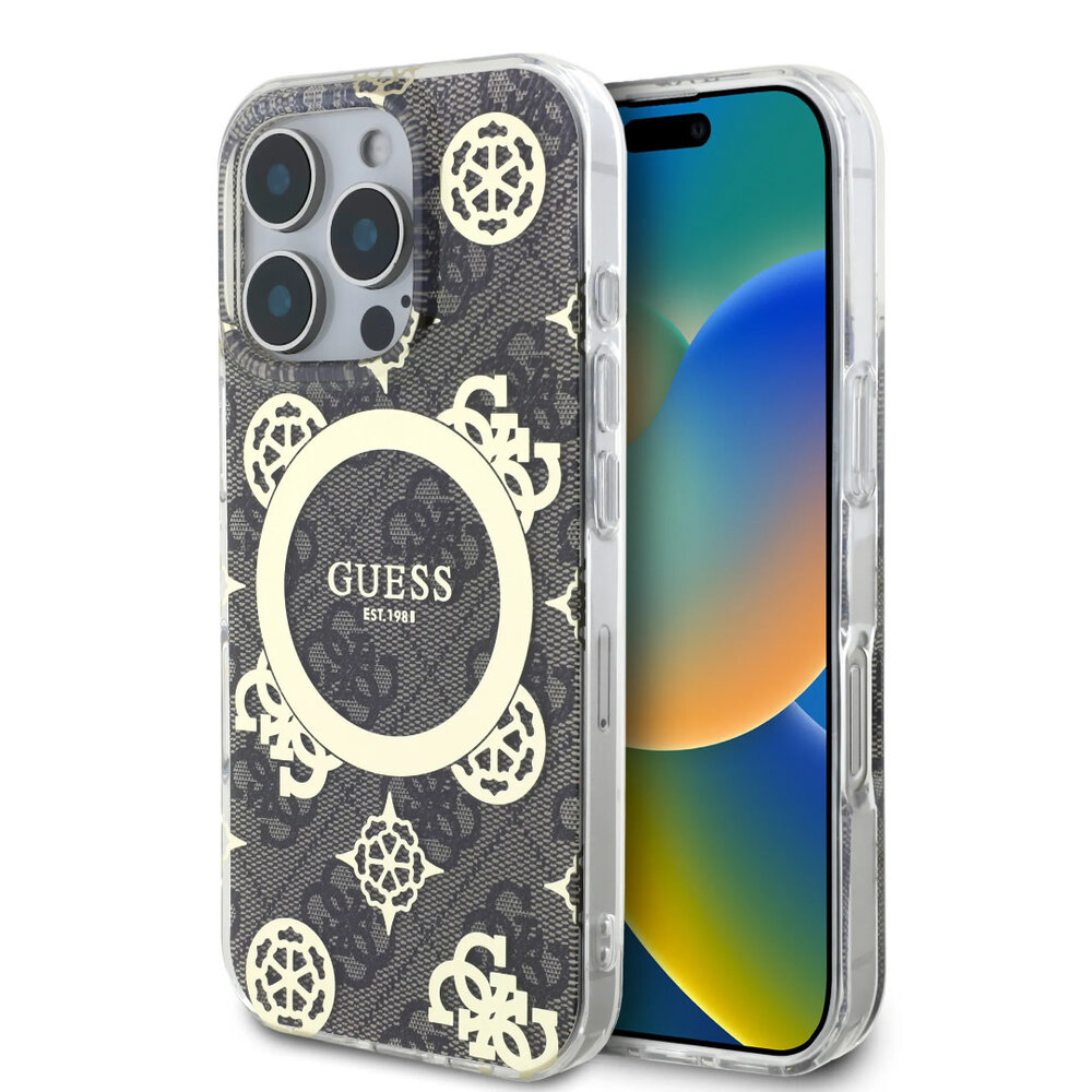 Guess Guess iPhone 16 Pro Back cover coque - Magsafe IML - 4G Peony - Marron Guess Guess iPhone 16 Pro Back cover coque - Magsafe IML - 4G Peony - Marron