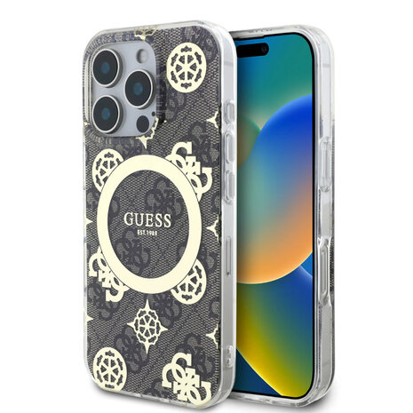 Guess Guess iPhone 16 Pro Back-Cover hul - Magsafe IML - 4G Peony - Braun Guess Guess iPhone 16 Pro Back-Cover hul - Magsafe IML - 4G Peony - Braun