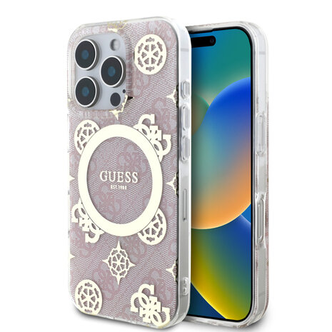Guess Guess iPhone 16 Pro Backcover hoesje - Magsafe IML - 4G Peony - Roze Guess Guess iPhone 16 Pro Backcover hoesje - Magsafe IML - 4G Peony - Roze