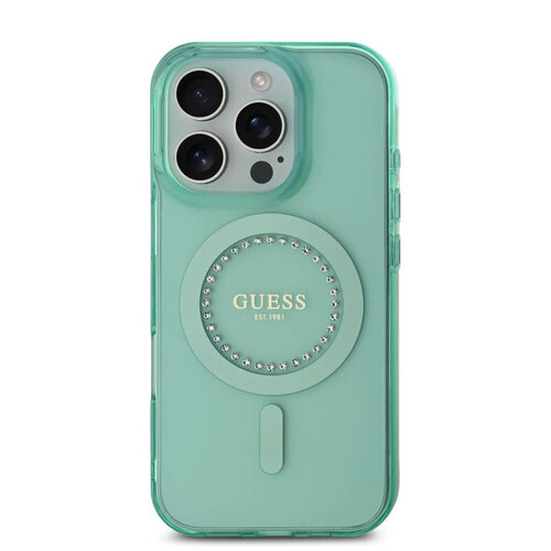 Guess Guess iPhone 16 Pro Max Back cover case - Magsafe IML - Rhinestones - Green