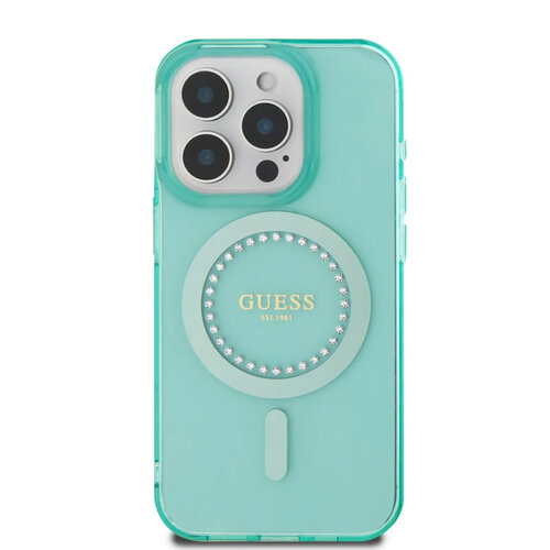 Guess Guess iPhone 16 Pro Backcover hoesje - Magsafe IML - Rhinestones - Groen