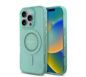 Guess Guess iPhone 16 Pro Back cover coque - Magsafe IML - Rhinestones - Vert Guess Guess iPhone 16 Pro Back cover coque - Magsafe IML - Rhinestones - Vert