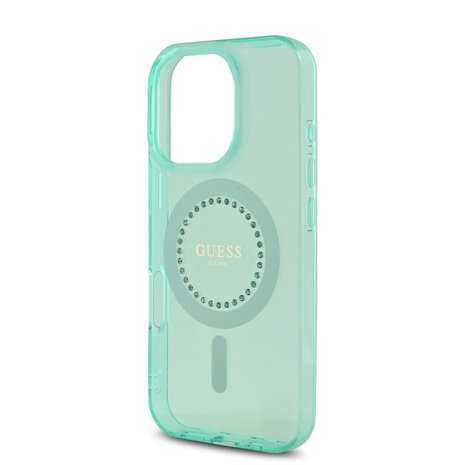 Guess Guess iPhone 16 Pro Backcover hoesje - Magsafe IML - Rhinestones - Groen Guess Guess iPhone 16 Pro Backcover hoesje - Magsafe IML - Rhinestones - Groen
