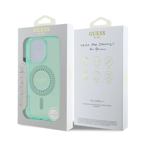 Guess Guess iPhone 16 Pro Back cover coque - Magsafe IML - Rhinestones - Vert Guess Guess iPhone 16 Pro Back cover coque - Magsafe IML - Rhinestones - Vert