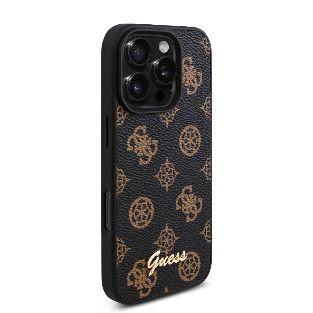 Guess Guess iPhone 16 Pro Max Backcover hoesje - PU Leather - Peony Script Logo - Zwart, foto 4 van 6