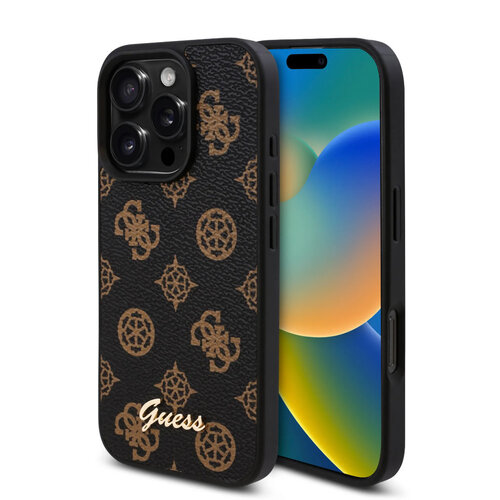 Guess Guess iPhone 16 Pro Max Back cover case - PU Leather - Peony Script Logo - Black