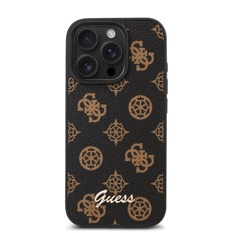 Guess Guess iPhone 16 Pro Max Back cover case - PU Leather - Peony Script Logo - Black Guess Guess iPhone 16 Pro Max Back cover case - PU Leather - Peony Script Logo - Black