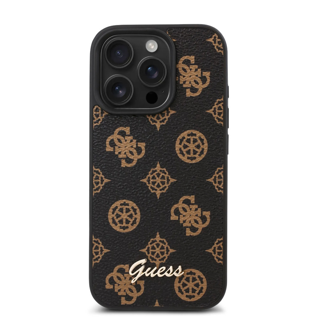 Guess Guess iPhone 16 Pro Max Backcover hoesje - PU Leather - Peony Script Logo - Zwart, foto 3 van 6