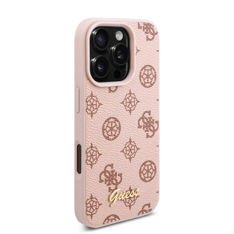 Guess Guess iPhone 16 Pro Max Back cover coque - PU Leather - Peony Script Logo - Marron Guess Guess iPhone 16 Pro Max Back cover coque - PU Leather - Peony Script Logo - Marron