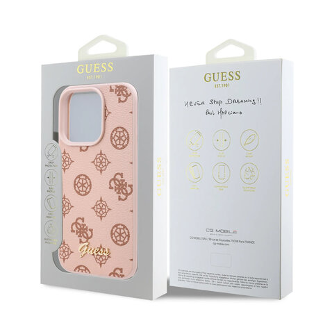 Guess Guess iPhone 16 Pro Max Back cover coque - PU Leather - Peony Script Logo - Marron Guess Guess iPhone 16 Pro Max Back cover coque - PU Leather - Peony Script Logo - Marron
