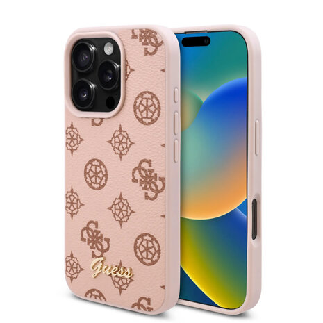 Guess Guess iPhone 16 Pro Max Back cover coque - PU Leather - Peony Script Logo - Marron Guess Guess iPhone 16 Pro Max Back cover coque - PU Leather - Peony Script Logo - Marron