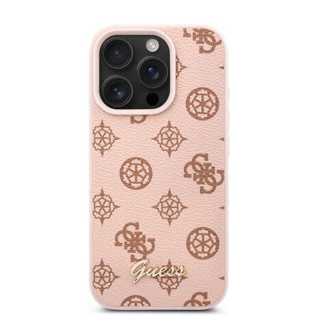 Guess Guess iPhone 16 Pro Max Back cover coque - PU Leather - Peony Script Logo - Marron Guess Guess iPhone 16 Pro Max Back cover coque - PU Leather - Peony Script Logo - Marron