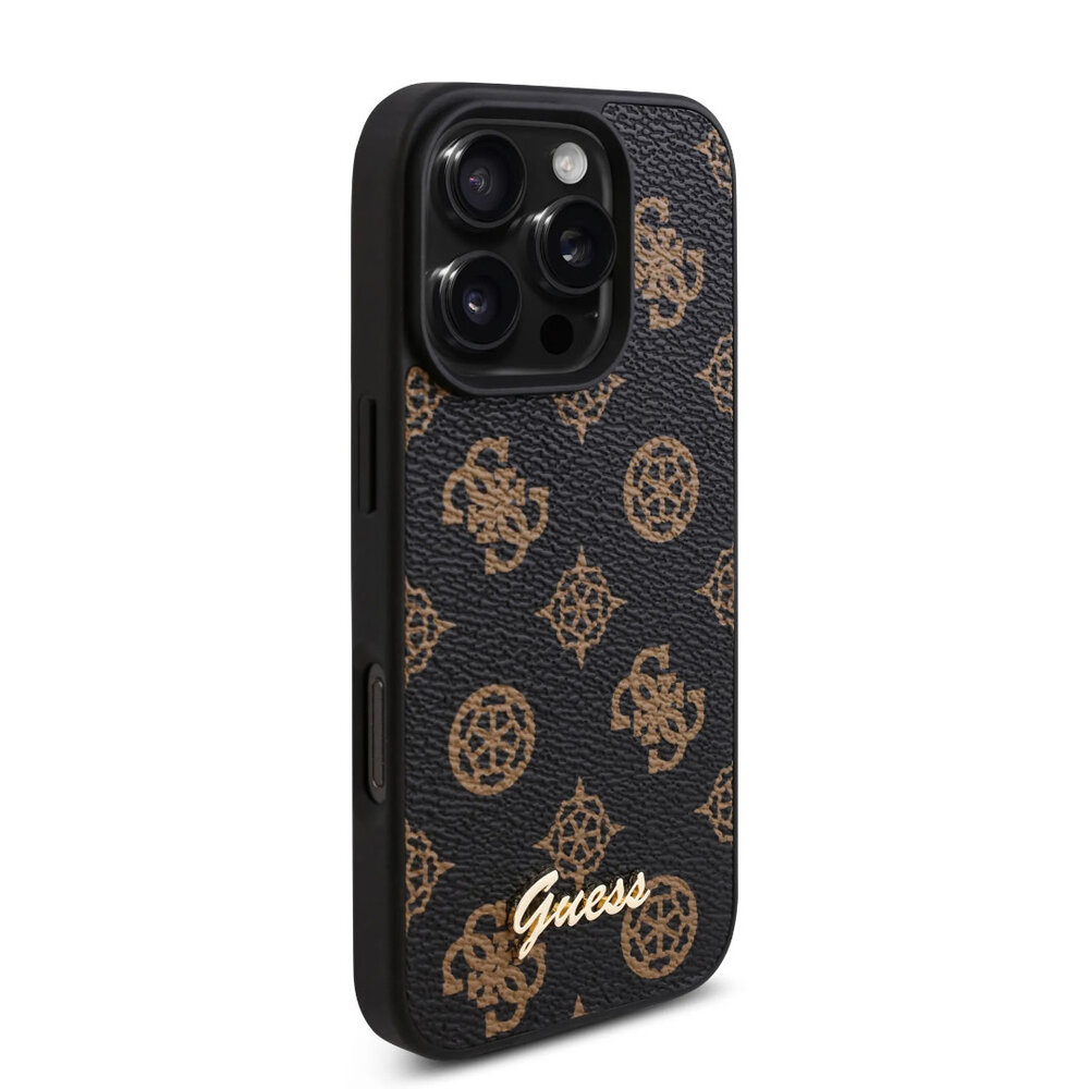 Guess Guess iPhone 16 Pro Back-Cover hul - PU Leather - Peony Script Logo - Schwarz Guess Guess iPhone 16 Pro Back-Cover hul - PU Leather - Peony Script Logo - Schwarz