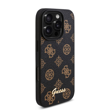 Guess Guess iPhone 16 Pro Back-Cover hul - PU Leather - Peony Script Logo - Schwarz Guess Guess iPhone 16 Pro Back-Cover hul - PU Leather - Peony Script Logo - Schwarz