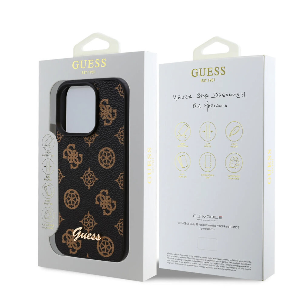 Guess Guess iPhone 16 Pro Back-Cover hul - PU Leather - Peony Script Logo - Schwarz Guess Guess iPhone 16 Pro Back-Cover hul - PU Leather - Peony Script Logo - Schwarz