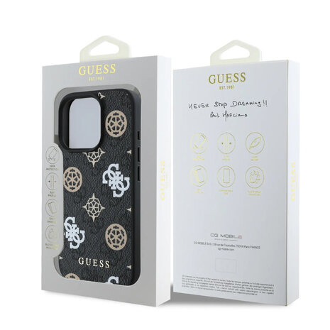Guess Guess iPhone 16 Pro Max Back cover case - PU Leather - 4G Peony - Black Guess Guess iPhone 16 Pro Max Back cover case - PU Leather - 4G Peony - Black