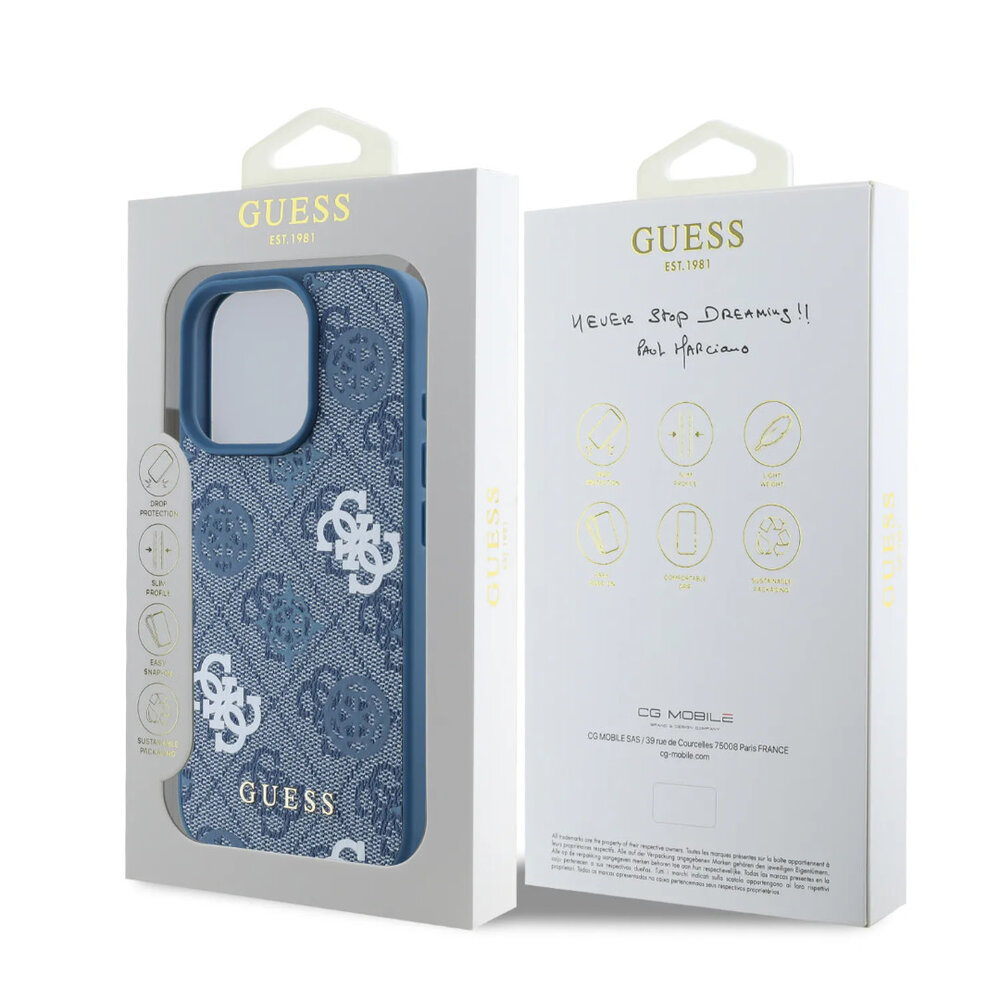 Guess Guess iPhone 16 Pro Max Back cover coque - PU Leather - 4G Peony - Bleu Guess Guess iPhone 16 Pro Max Back cover coque - PU Leather - 4G Peony - Bleu