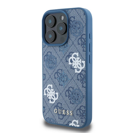 Guess Guess iPhone 16 Pro Max Back cover case - PU Leather - 4G Peony - Blue Guess Guess iPhone 16 Pro Max Back cover case - PU Leather - 4G Peony - Blue