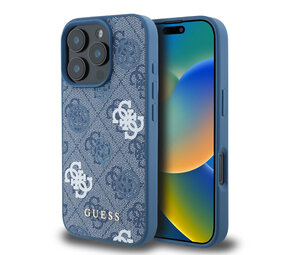 Guess Guess iPhone 16 Pro Max Back cover case - PU Leather - 4G Peony - Blue Guess Guess iPhone 16 Pro Max Back cover case - PU Leather - 4G Peony - Blue