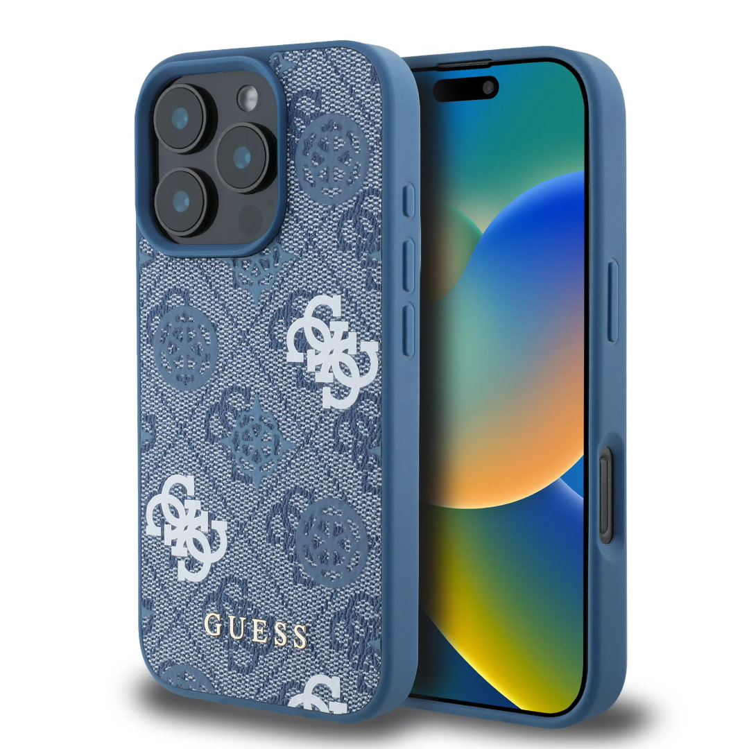 Guess Guess iPhone 16 Pro Max Backcover hoesje - PU Leather - 4G Peony - Blauw