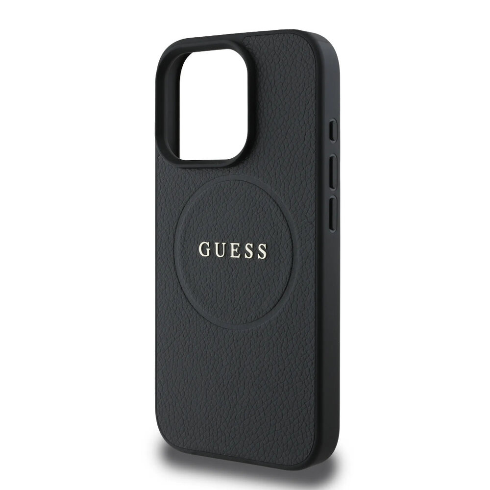 Guess Guess iPhone 16 Pro Max Back cover case - Magsafe PU Leather - Grained With Gold Ring - Black Guess Guess iPhone 16 Pro Max Back cover case - Magsafe PU Leather - Grained With Gold Ring - Black