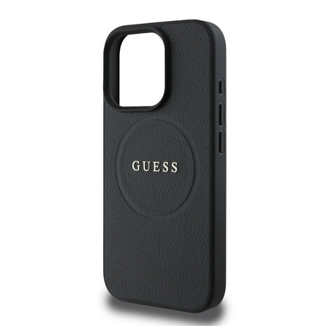 Guess Guess iPhone 16 Pro Max Backcover hoesje - Magsafe PU Leather - Grained With Gold Ring - Zwart Guess Guess iPhone 16 Pro Max Backcover hoesje - Magsafe PU Leather - Grained With Gold Ring - Zwart
