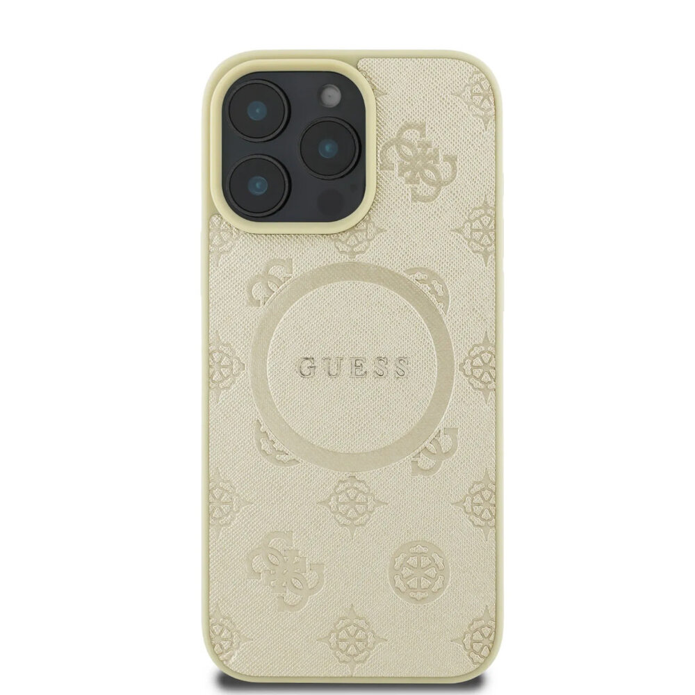 Guess Guess iPhone 16 Pro Max Back cover coque - Magsafe Saffiano PU - Peony Classic Logo - Or Guess Guess iPhone 16 Pro Max Back cover coque - Magsafe Saffiano PU - Peony Classic Logo - Or