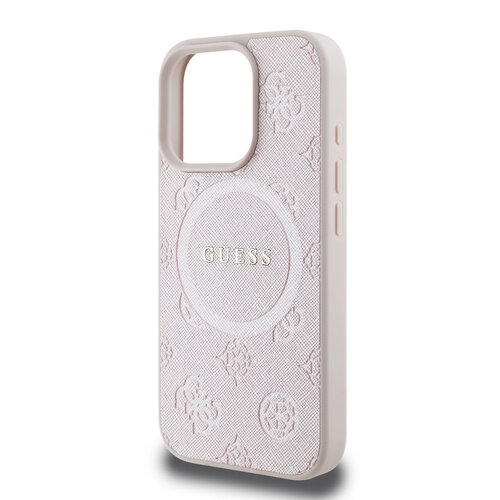 Guess Guess iPhone 16 Pro Backcover hoesje - Magsafe Saffiano PU - Peony Classic Logo - Roze