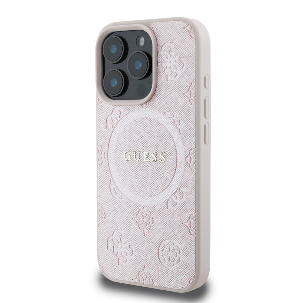 Guess Guess iPhone 16 Pro Backcover hoesje - Magsafe Saffiano PU - Peony Classic Logo - Roze Guess Guess iPhone 16 Pro Backcover hoesje - Magsafe Saffiano PU - Peony Classic Logo - Roze