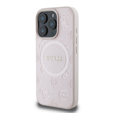 Guess Guess iPhone 16 Pro Back-Cover hul - Magsafe Saffiano PU - Peony Classic Logo - Rosa Guess Guess iPhone 16 Pro Back-Cover hul - Magsafe Saffiano PU - Peony Classic Logo - Rosa