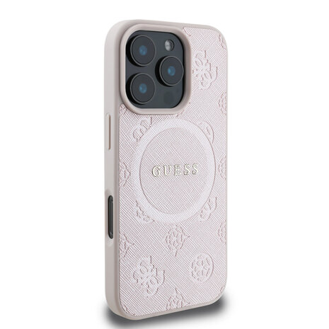 Guess Guess iPhone 16 Pro Back-Cover hul - Magsafe Saffiano PU - Peony Classic Logo - Rosa Guess Guess iPhone 16 Pro Back-Cover hul - Magsafe Saffiano PU - Peony Classic Logo - Rosa