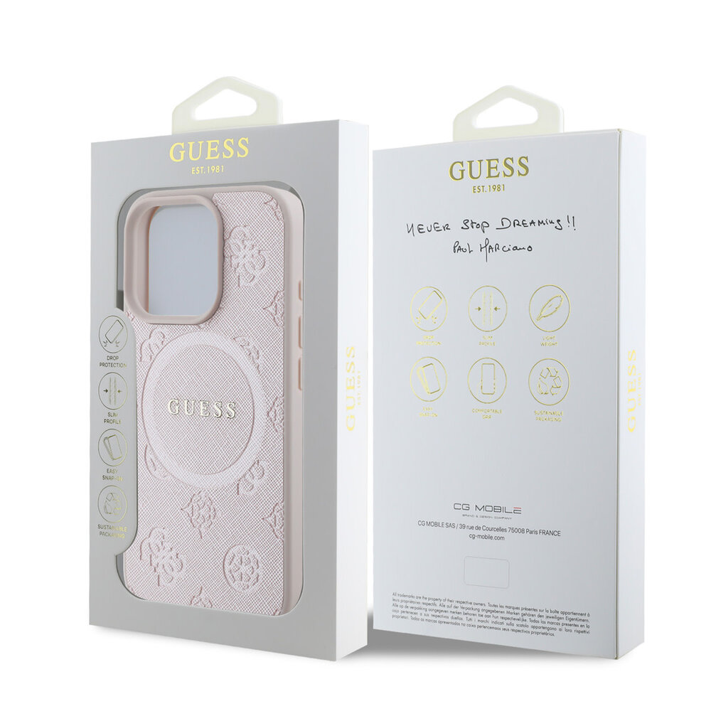 Guess Guess iPhone 16 Pro Backcover hoesje - Magsafe Saffiano PU - Peony Classic Logo - Roze Guess Guess iPhone 16 Pro Backcover hoesje - Magsafe Saffiano PU - Peony Classic Logo - Roze